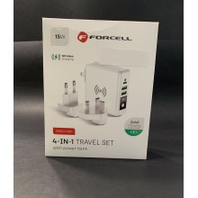 Forcell 4-in-1 Пътно Зарядно с Power Bank 8000 mAh и Безжично Зареждане 15W