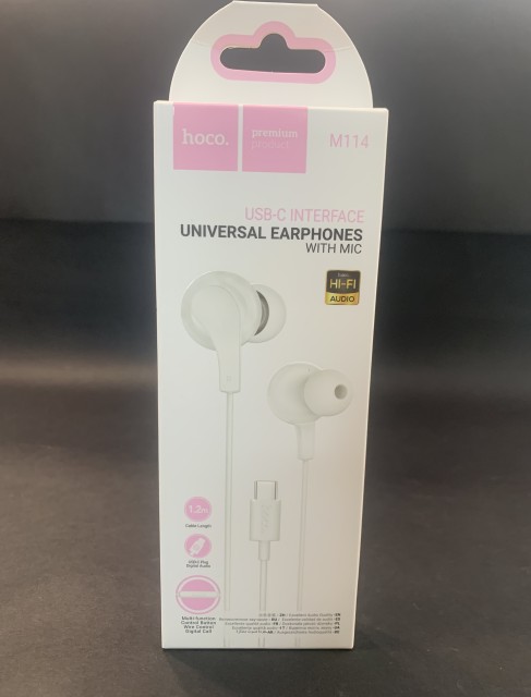 Hoco M114: Кабелни USB-C Слушалки с Микрофон 